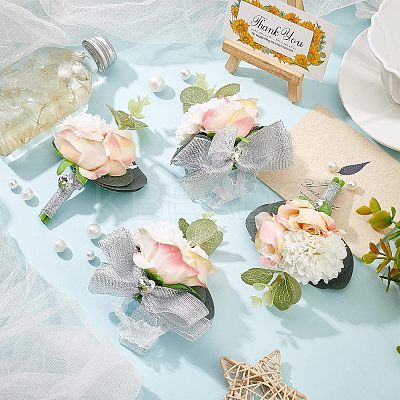 4pcs 2 Style Silk Ribbon Wrist Corsage AJEW-CA0002-74-1