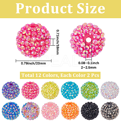 24Pcs 12 Colors Resin Rhinestone Beads RESI-PA0001-04-1