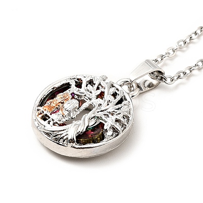 Colorful Glass Donut with Tree of Life Pendant Necklace NJEW-J008-01A-P-1