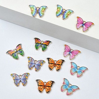 12Pcs 6 Colors Light Gold Tone Alloy Enamel Pendants ENAM-YW0003-45-1