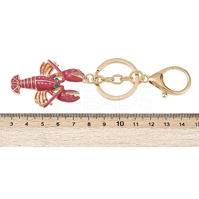 Lobster Shape Alloy Enamel & Rhinestone Pendant Keychain LS-KEYC-P022-01G-1