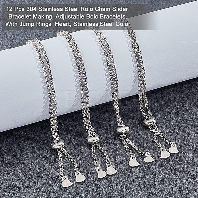 12Pcs 304 Stainless Steel Rolo Chain Slider Bracelet Making AJEW-NB0003-63-1