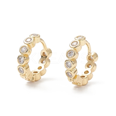 Cubic Zirconia Flat Round Hoop Earrings EJEW-B014-12G-1