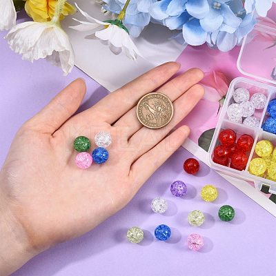 80Pcs 8 Colors Transparent Crackle Glass Round Beads Strands CCG-SZ0001-09-1
