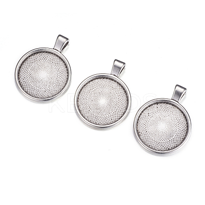 Flat Round Alloy Pendant Cabochon Settings PALLOY-A15654-AS-1-1