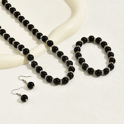 Chic Glass Round Beaded Necklaces & Bracelets & Dangle Earrings Sets for Women ZH0007-1