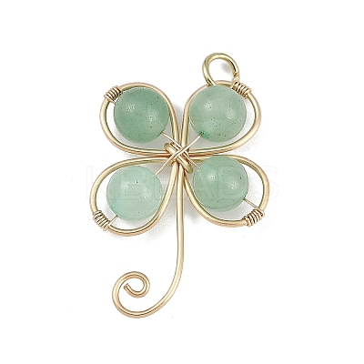 Copper Wire Wrapped Natural Green Aventurine Shamrock Pendants PALLOY-JF02945-02-1