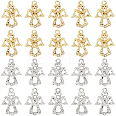 20PCS 2Colors Brass Micro Pave Cubic Zirconia Charms KK-SC0004-51-1
