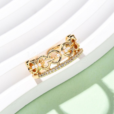 Brass Micro Pave Cubic Zirconia Cuff Rings RJEW-A082-01G-1