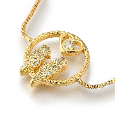 Rack Plating Brass Pave Clear Cubic Zirconia Box Chain Birds with Ring Link Slider Bracelets BJEW-H614-04G-1