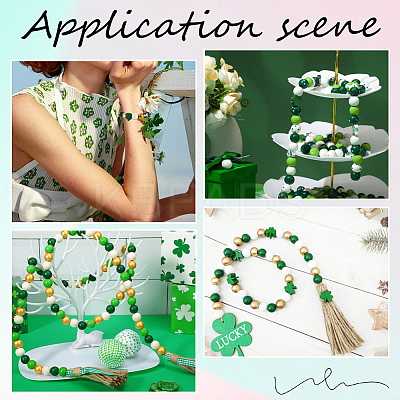 140Pcs 4 Styles Saint Patrick's Day Themed Printed Natural Wooden Beads Sets WOOD-SP0001-29-1