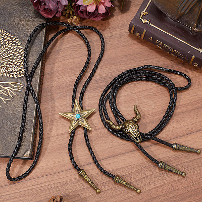2Pcs 2 Styles Adjustable Vintage PU Leather Bolo Tie NJEW-GF0001-11-1