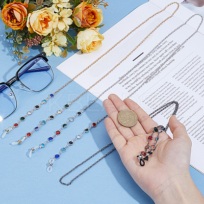 3Pcs 3 Colors Alloy Rhinestone Link Strap for Eyeglasses AJEW-CY0002-17-1