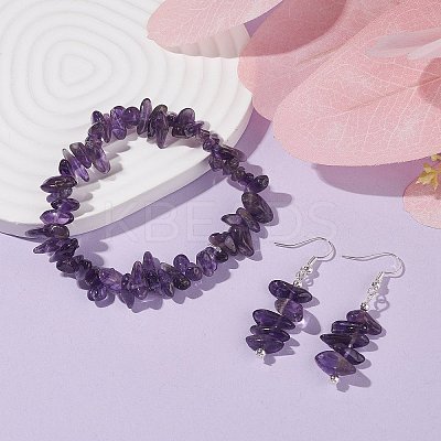 Natural Amethyst Chips Beaded Jewelry Set X-SJEW-JS01232-03-1