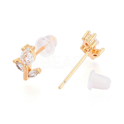 Flowr Brass Micro Pave Clear Cubic Zirconia Stud Earrings EJEW-T047-41G-1