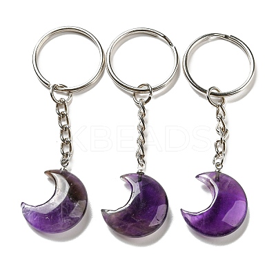 Reiki Natural Amethyst Moon Pendant Keychains KEYC-P015-01P-12-1