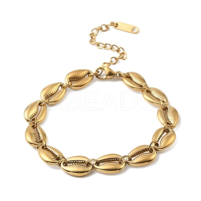 Ocean 304 Stainless Steel Cowrie Shell Link Chain Bracelets for Women BJEW-K271-04G-1