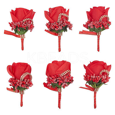 Cloth Rose Flower Boutonniere Brooch with Rhinestone AJEW-WH0258-294A-1