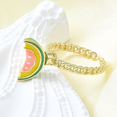Brass Enamel Open Cuff Rings for Women RJEW-F179-08G-03-1