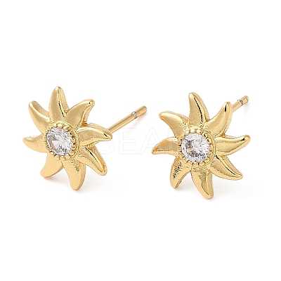 Rack Plating Brass Sun Studs Earrings with Cubic Zirconia EJEW-D061-29G-1