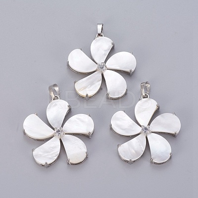 Natural White Shell Mother of Pearl Shell Pendants SSHEL-L008-64B-1