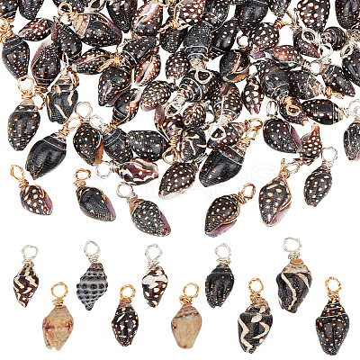 100Pcs 2 Colors Copper Wire Wrapped Natural Spiral Shell Pendants PALLOY-AB00234-1