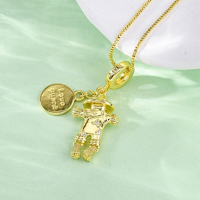 Brass Clear Cubic Zirconia Scarecrow Pendant Necklaces NJEW-C071-03G-1