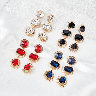 4 Pairs 4 Colors Oval & Teardrop & Rectangle Rhinestone Dangle Stud Earrings EJEW-AN0003-05-1