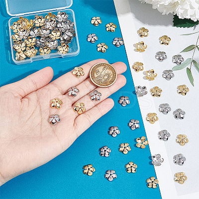 100 Pcs 2 Colors 304 Stainless Steel Bead Caps STAS-UN0054-96-1