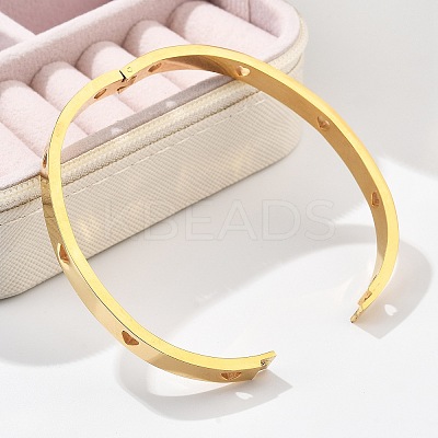 Hollow Heart 304 Stainless Steel Bangles for Women BJEW-Z092-11G-1