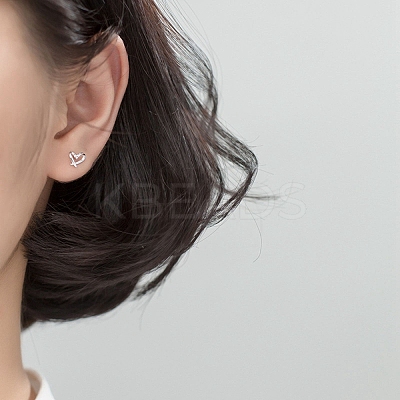 Anti-Tarnish Open Heart Rhodium Plated 925 Sterling Silver Stud Earrings EJEW-I259-07P-1