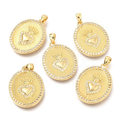 Brass Micro Pave Clear Cubic Zirconia Pendants ZIRC-O036-33G-1
