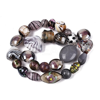 Handmade Foil Glass with Gold Sand Lampwork Beads Strands FOIL-Q002-08B-1