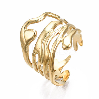 304 Stainless Steel Wave Open Cuff Ring X-RJEW-T023-31G-1