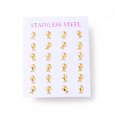 Crystal Rhinestone Tiny Fish Stud Earrings with 316 Stainless Steel Pins for Women EJEW-J043-06G-1