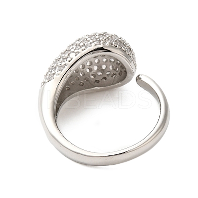 Teardrop Brass Micro Pave Clear Cubic Zirconia Open Cuff Rings for Women RJEW-A046-07P-1