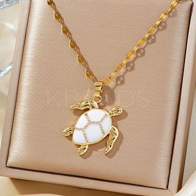 Brass White Enamel Turtle Pendant Dapped Chain Necklaces for Women FJ9996-1-1