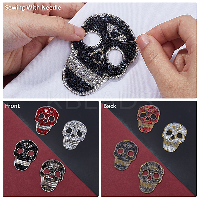 8Pcs 4 Colors Skull Hotfix Rhinestone (Hot Melt Adhesive On The Back) DIY-FH0007-53-1