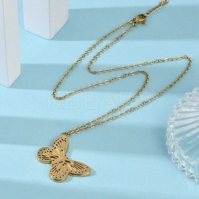 Butterfly 304 Stainless Steel Pendant Necklaces NJEW-L157-06G-1