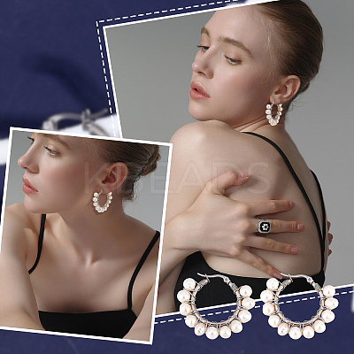4 Pairs Natural Pearl Braided Hoop Earrings EJEW-UN0002-10-1