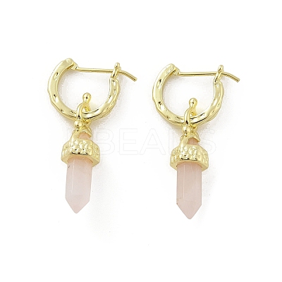 Natural Rose Quartz Hoop Earrings EJEW-P306-01G-07-1