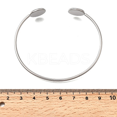 304 Stainless Steel Cuff Blank Bangle Bases with Flat Round Trays STAS-D381-01A-P-1