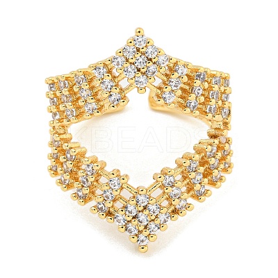 Crown Clear Cubic Zirconia Open Cuff Ring RJEW-L121-033G-1