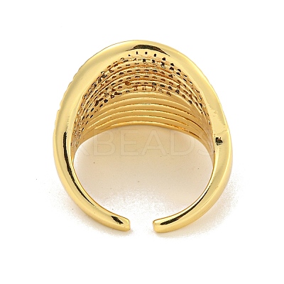Rack Plating Brass Micro Pave Clear Cubic Zirconia Wide Cuff Rings for Women RJEW-C103-09G-1