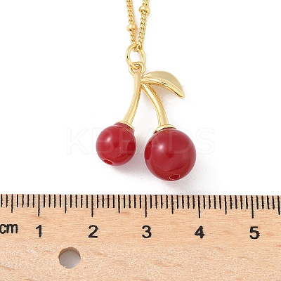 Brass Resin Fruit Cherry Pendant Satellite Chain Necklaces for Women NJEW-D306-02G-B-1
