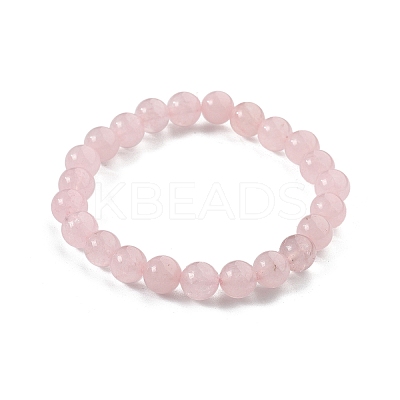 Natural Rose Quartz Bead Stretch Bracelets X-BJEW-K212-B-045-1