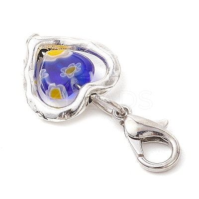 Heart Millefiori Glass & Alloy Pendant Decorations HJEW-JM02836-1