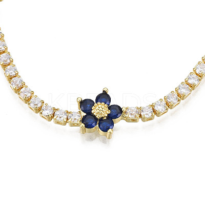 Cubic Zirconia Classic Tennis Necklace with Flower Links NJEW-N048-01A-1