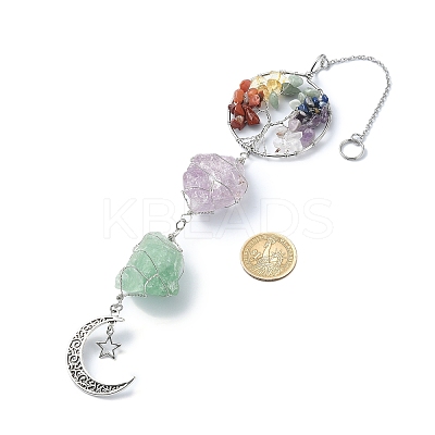 Wire Wrapped Natural Amethyst & Green Aventurine Pouch Pendant Deorations HJEW-JM01297-01-1