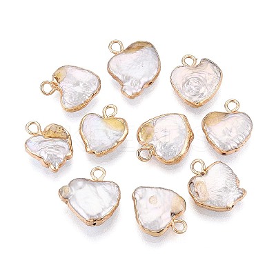 Electroplated Natural Keshi Pearl Heart Pendants PEAR-P004-25KCG-01-1